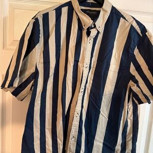 Banana Republic Factory Men's Blue and Tan Striped Shirt